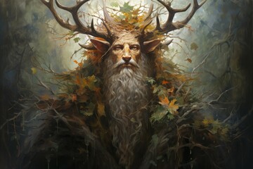 Canvas Print - a wise and ancient druid, attuned to nature and capable of transforming into beasts. - generative ai