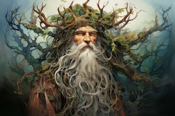 Wall Mural - A wise and ancient druid, attuned to nature and capable of transforming into beasts. - Generative AI