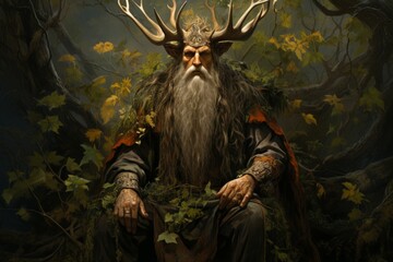 Poster - A wise and ancient druid, attuned to nature and capable of transforming into beasts. - Generative AI