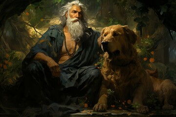 Wall Mural - A wise and ancient druid, attuned to nature and capable of transforming into beasts. - Generative AI
