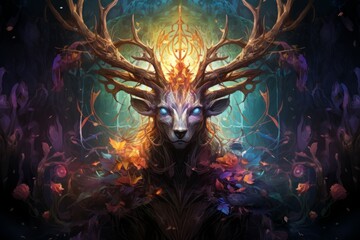 Wall Mural - A wise and ancient druid, attuned to nature and capable of transforming into beasts. - Generative AI
