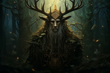 Wall Mural - A wise and ancient druid, attuned to nature and capable of transforming into beasts. - Generative AI