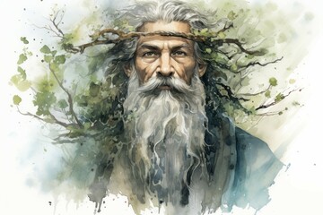 Wall Mural - A wise and ancient druid, attuned to nature and capable of transforming into beasts. - Generative AI