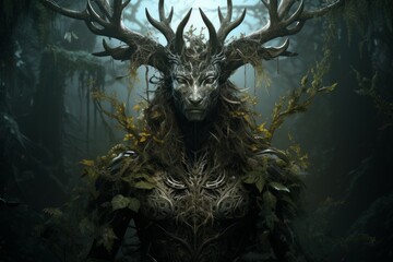 Wall Mural - A wise and ancient druid, attuned to nature and capable of transforming into beasts. - Generative AI
