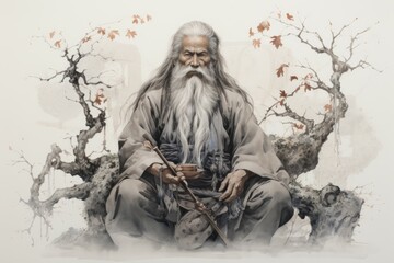 Wall Mural - A wise and ancient druid, attuned to nature and capable of transforming into beasts. - Generative AI
