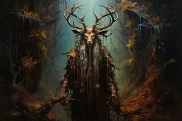 Wall Mural - a wise and ancient druid, attuned to nature and capable of transforming into beasts. - generative ai