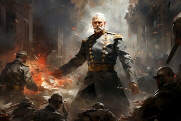 Canvas Print - A skilled and strategic tactician, orchestrating battles and leading troops to victory. - Generative AI