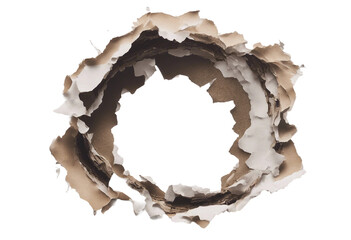 Ragged hole torn in ripped paper isolated on white background