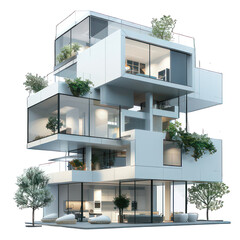 Wall Mural - Modern cube appartement isolated on white created with Generative AI