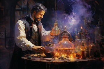 Canvas Print - a master of alchemy and potion-making, concocting potent brews with mystical effects. - generative a