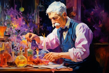 Wall Mural - A master of alchemy and potion-making, concocting potent brews with mystical effects. - Generative AI