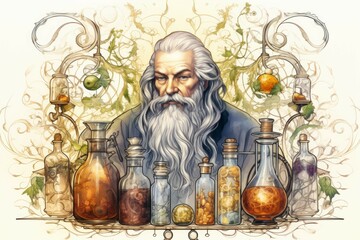 Canvas Print - A master of alchemy and potion-making, concocting potent brews with mystical effects. - Generative AI
