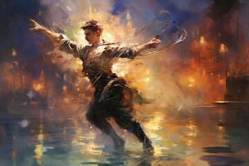 Canvas Print - A cunning and nimble swashbuckler, engaging in daring swordplay and acrobatic maneuvers. - Generative AI
