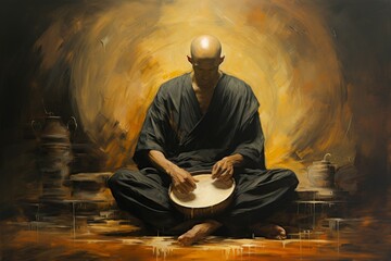 Canvas Print - a solemn and disciplined monk, mastering martial arts and achieving inner harmony. - generative ai