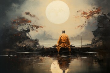 Canvas Print - a solemn and disciplined monk, mastering martial arts and achieving inner harmony. - generative ai