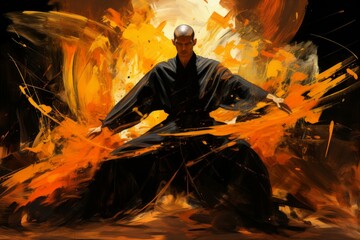 Canvas Print - a solemn and disciplined monk, mastering martial arts and achieving inner harmony. - generative ai