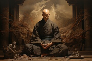 Wall Mural - a solemn and disciplined monk, mastering martial arts and achieving inner harmony. - generative ai