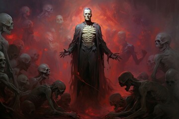 Canvas Print - A powerful and fearsome necromancer, commanding legions of undead minions. - Generative AI