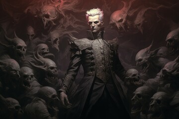 Wall Mural - A powerful and fearsome necromancer, commanding legions of undead minions. - Generative AI