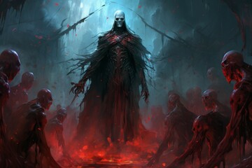 Wall Mural - a powerful and fearsome necromancer, commanding legions of undead minions. - generative ai