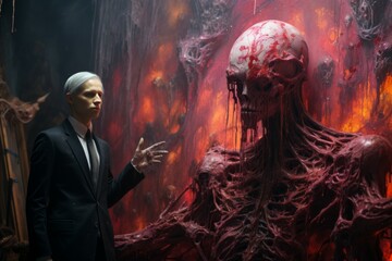 Wall Mural - a powerful and fearsome necromancer, commanding legions of undead minions. - generative ai
