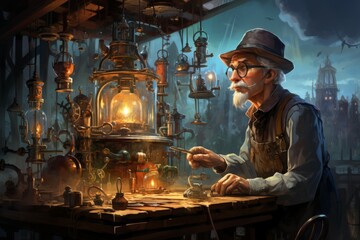 Wall Mural - A curious and inventive tinkerer, crafting ingenious gadgets and contraptions. - Generative AI