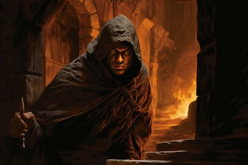 Wall Mural - A brooding and mysterious assassin, lurking in the shadows and eliminating targets with lethal precision. - Generative AI