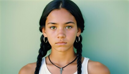 Wall Mural - close-up portrait of an adolescent girl with curly hair
