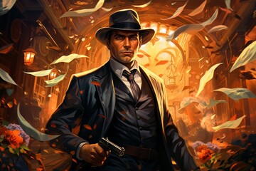 Wall Mural - A relentless and skilled bounty hunter, tracking down and capturing fugitives with ruthless efficiency. - Generative AI