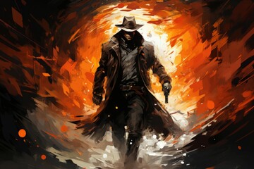Wall Mural - A relentless and skilled bounty hunter, tracking down and capturing fugitives with ruthless efficiency. - Generative AI