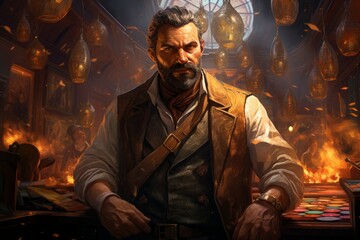 Wall Mural - A relentless and skilled bounty hunter, tracking down and capturing fugitives with ruthless efficiency. - Generative AI