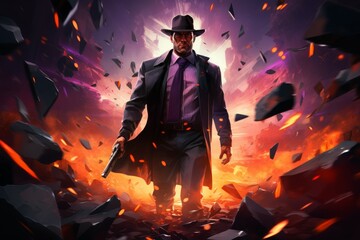 Wall Mural - A relentless and skilled bounty hunter, tracking down and capturing fugitives with ruthless efficiency. - Generative AI