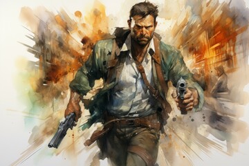 Wall Mural - A relentless and skilled bounty hunter, tracking down and capturing fugitives with ruthless efficiency. - Generative AI