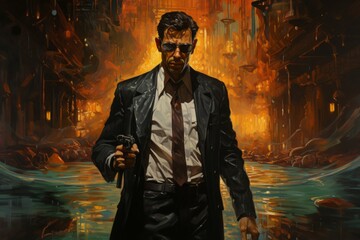 Wall Mural - a relentless and skilled bounty hunter, tracking down and capturing fugitives with ruthless efficien