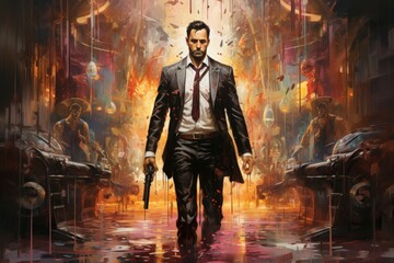 Wall Mural - a relentless and skilled bounty hunter, tracking down and capturing fugitives with ruthless efficien
