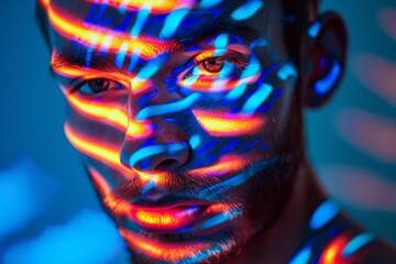 Leinwandbilder - Abstract image with vivid neon light patterns with a blurred bokeh effect, giving a sense of motion and vibrancy