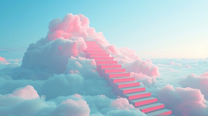 The way to success concept, stair on the cloud