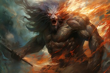 Wall Mural - a fearless and mighty berserker, unleashing devastating attacks with unbridled fury. - generative ai