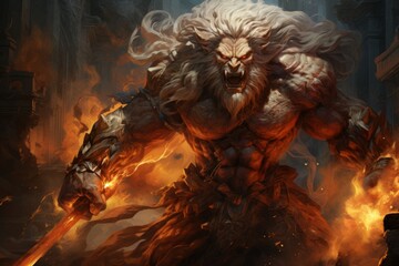 Wall Mural - A fearless and mighty berserker, unleashing devastating attacks with unbridled fury. - Generative AI
