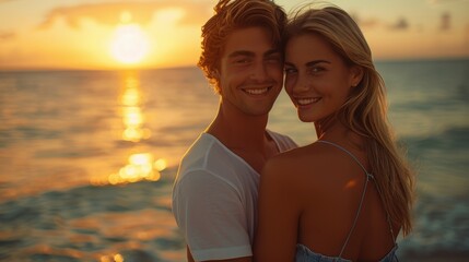 Wall Mural - A young couple. Background with selective focus and copy space