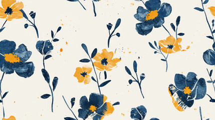 Wall Mural - Tile Blue Floral Pattern.