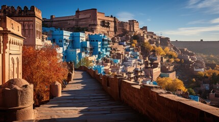 Blue city Chefchaouen in Morocco with historical buildings under a clear sky