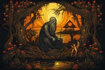 Canvas Print - A mysterious and enigmatic hermit, dwelling in solitude and possessing ancient wisdom. - Generative AI