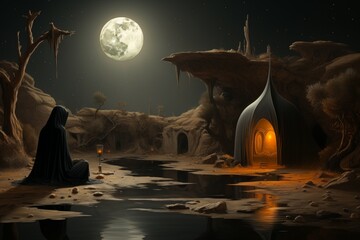 Canvas Print - A mysterious and enigmatic hermit, dwelling in solitude and possessing ancient wisdom. - Generative AI