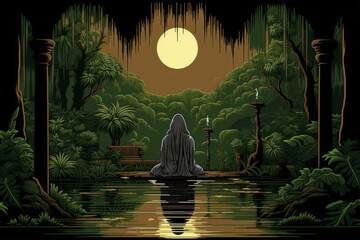 Canvas Print - A mysterious and enigmatic hermit, dwelling in solitude and possessing ancient wisdom. - Generative AI