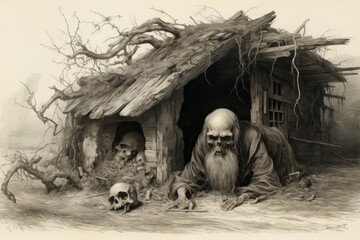 Canvas Print - A mysterious and enigmatic hermit, dwelling in solitude and possessing ancient wisdom. - Generative AI