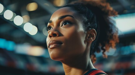 Wall Mural - Sportswoman or athlete. Backdrop with selective focus and copy space