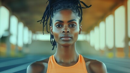 Wall Mural - Sportswoman or athlete. Backdrop with selective focus and copy space