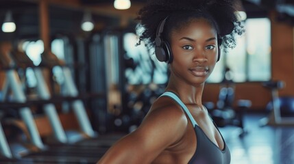 Wall Mural - Sportswoman or athlete. Backdrop with selective focus and copy space