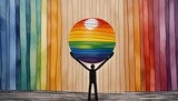 Fototapeta Nowy Jork - Stick figure holding rainbow ball